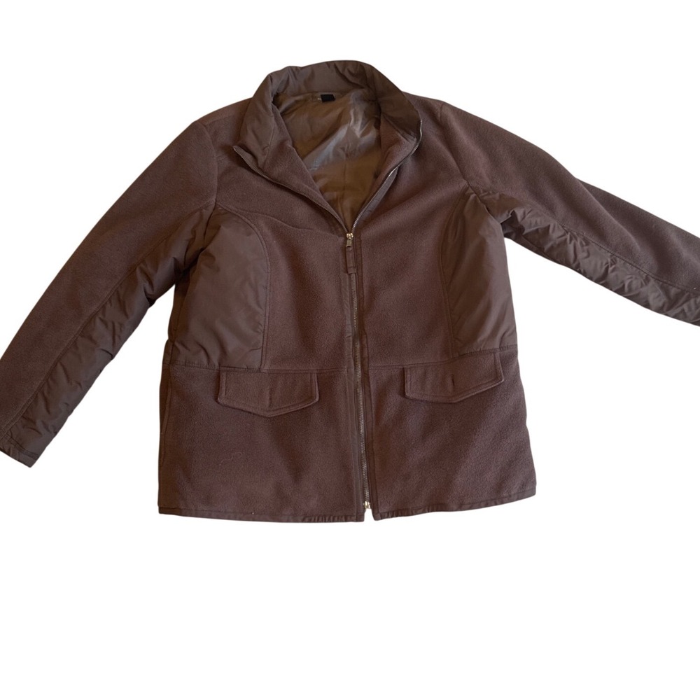 Style & Co Women's 1X Sport Brown Mixed Media Full Zip Fleece Jacket Plus Size